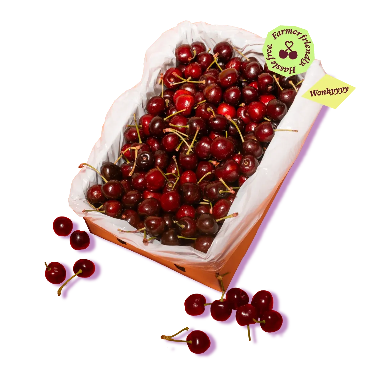 Open box of rescued imperfect cherries from Farmers Pick